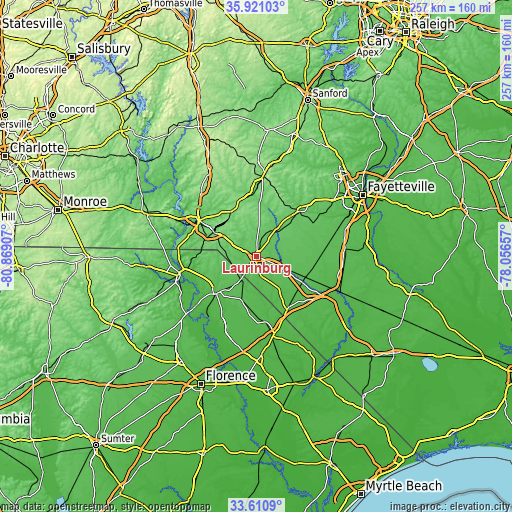 Topographic map of Laurinburg