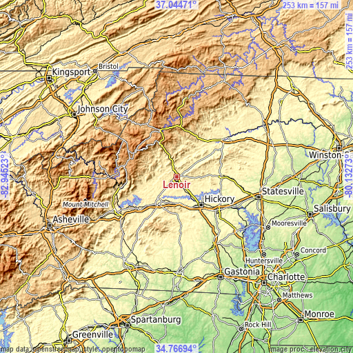 Topographic map of Lenoir