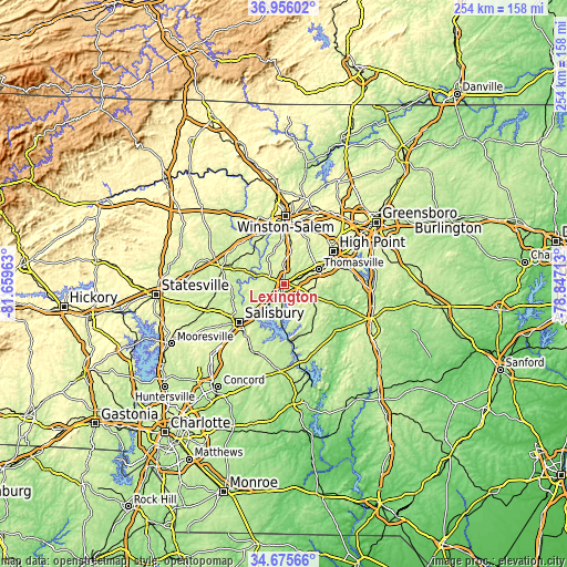 Topographic map of Lexington