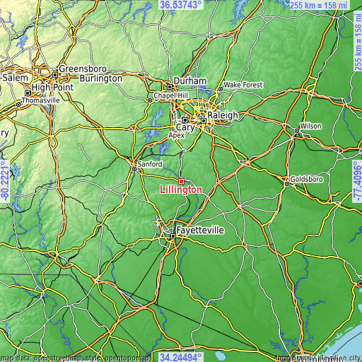 Topographic map of Lillington