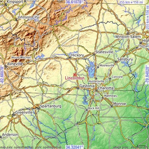 Topographic map of Lincolnton