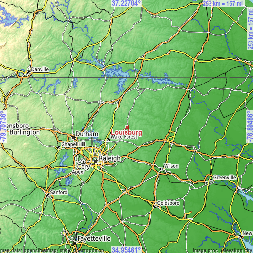 Topographic map of Louisburg