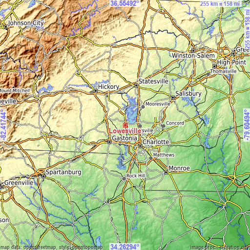 Topographic map of Lowesville