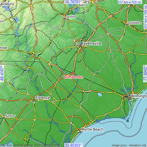 Topographic map of Lumberton