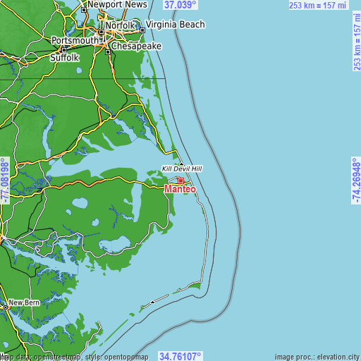 Topographic map of Manteo