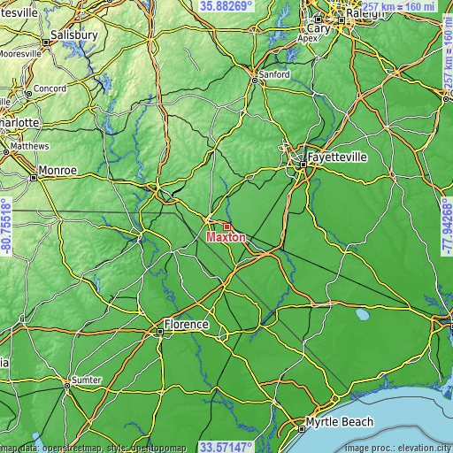 Topographic map of Maxton