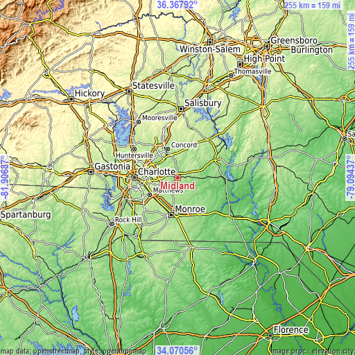 Topographic map of Midland