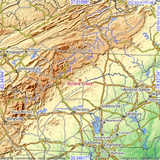 Topographic map of Millers Creek