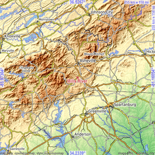 Topographic map of Mills River