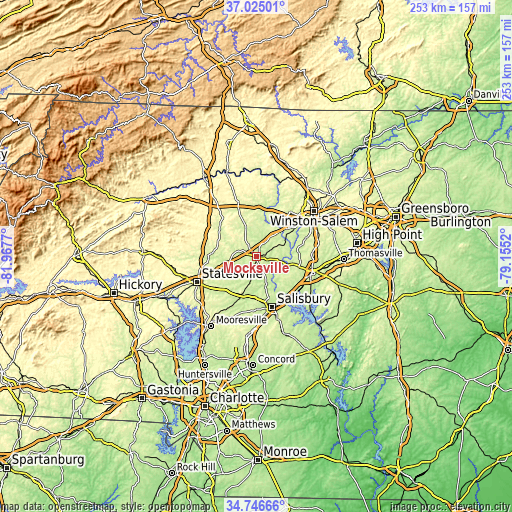 Topographic map of Mocksville