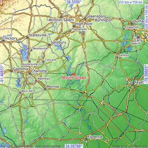 Topographic map of Mount Gilead