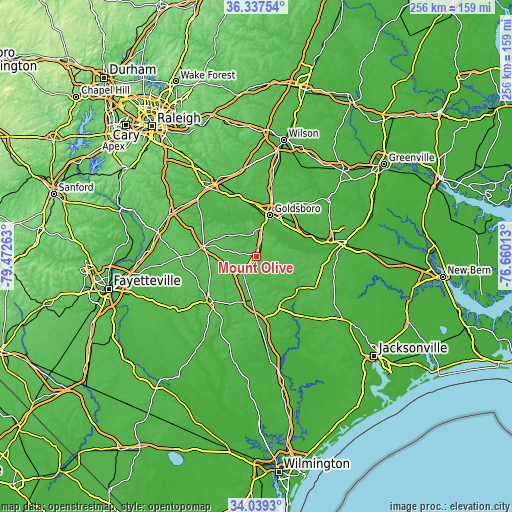 Topographic map of Mount Olive