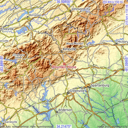 Topographic map of Mountain Home