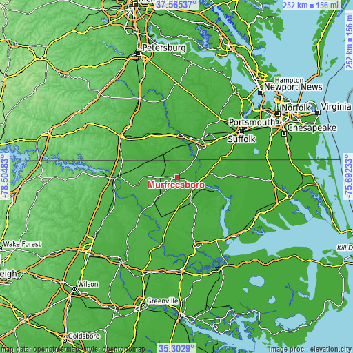 Topographic map of Murfreesboro