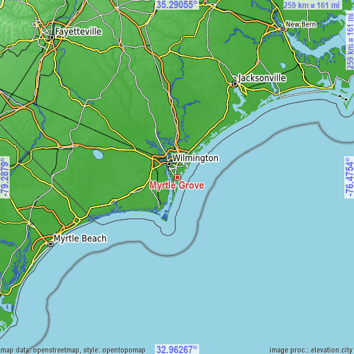 Topographic map of Myrtle Grove