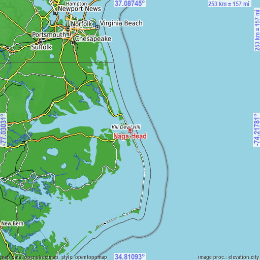 Topographic map of Nags Head