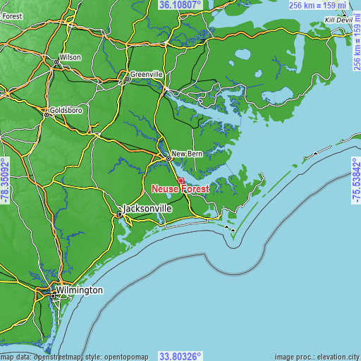 Topographic map of Neuse Forest