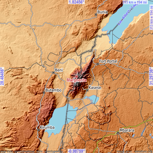 Topographic map of Margherita