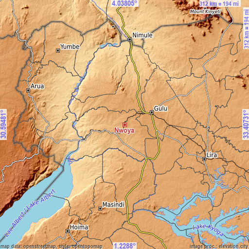Topographic map of Nwoya