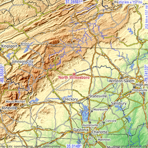 Topographic map of North Wilkesboro