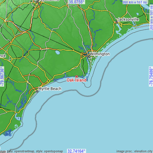 Topographic map of Oak Island