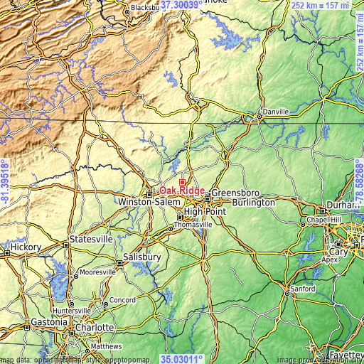 Topographic map of Oak Ridge