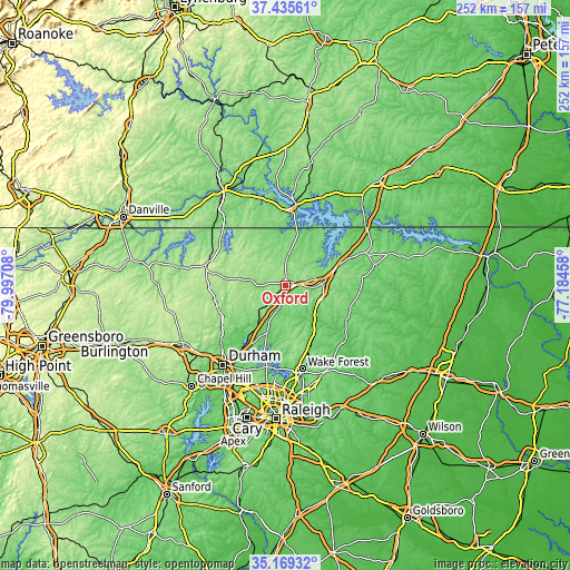 Topographic map of Oxford