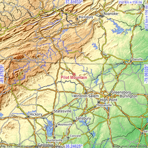 Topographic map of Pilot Mountain