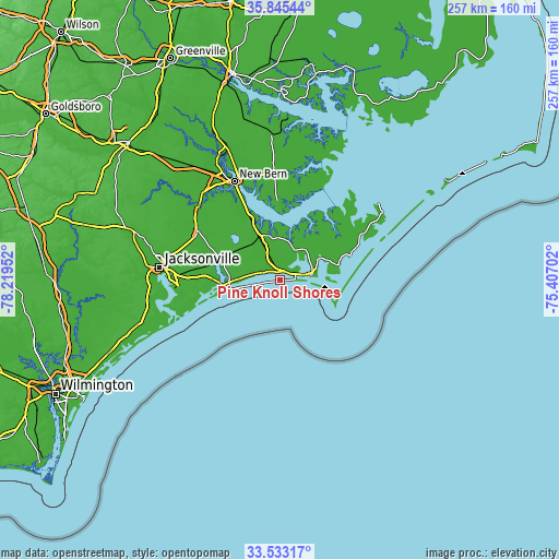 Topographic map of Pine Knoll Shores