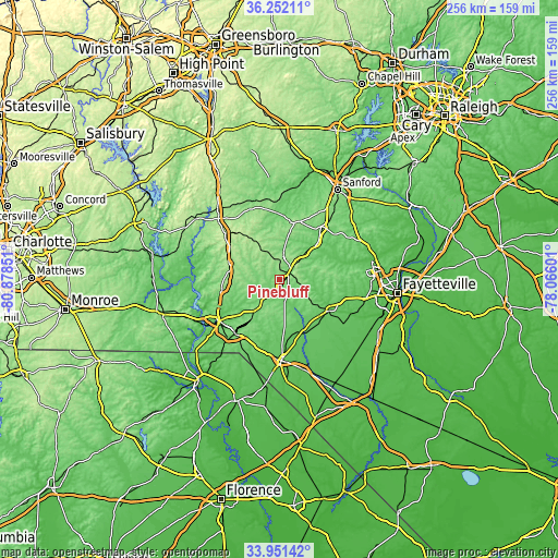 Topographic map of Pinebluff