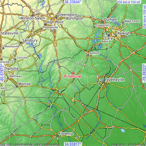 Topographic map of Pinehurst