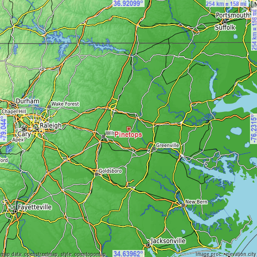 Topographic map of Pinetops