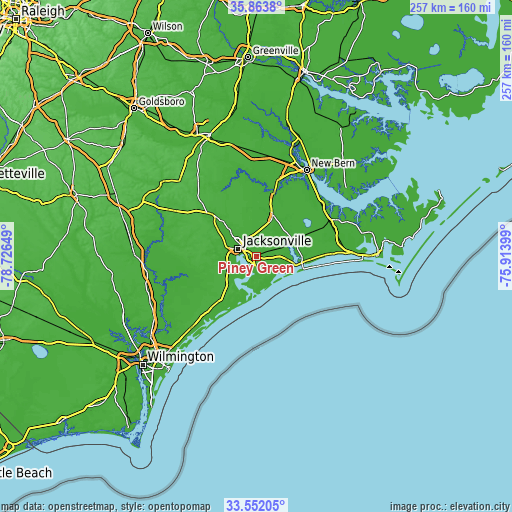 Topographic map of Piney Green