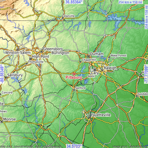 Topographic map of Pittsboro