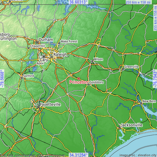 Topographic map of Princeton