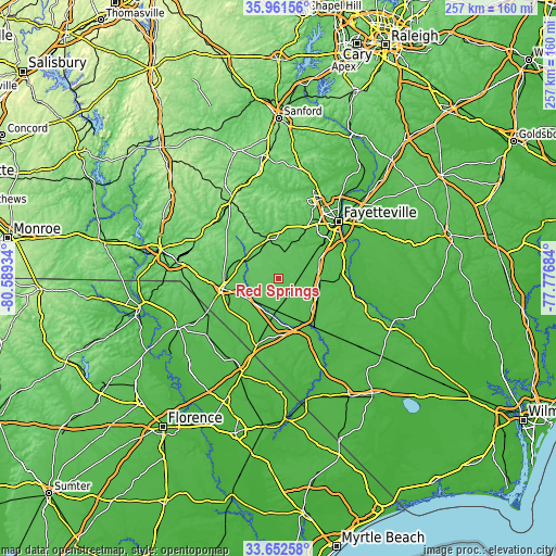 Topographic map of Red Springs