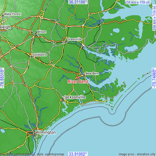 Topographic map of River Bend