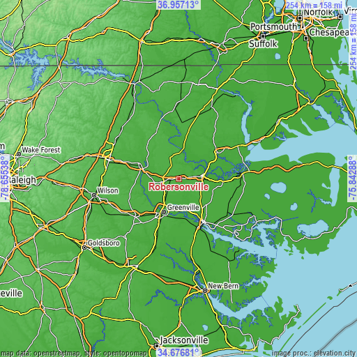 Topographic map of Robersonville