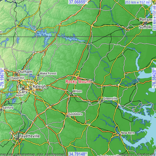 Topographic map of Rocky Mount