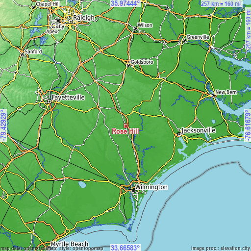 Topographic map of Rose Hill