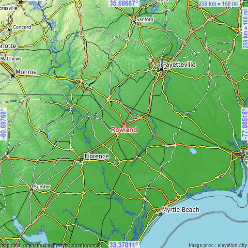 Topographic map of Rowland