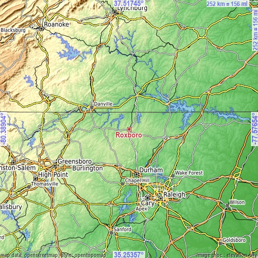 Topographic map of Roxboro