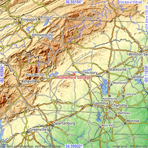 Topographic map of Rutherford College
