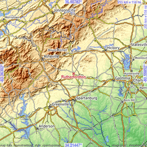 Topographic map of Rutherfordton