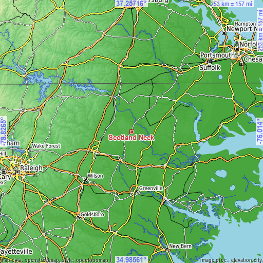 Topographic map of Scotland Neck