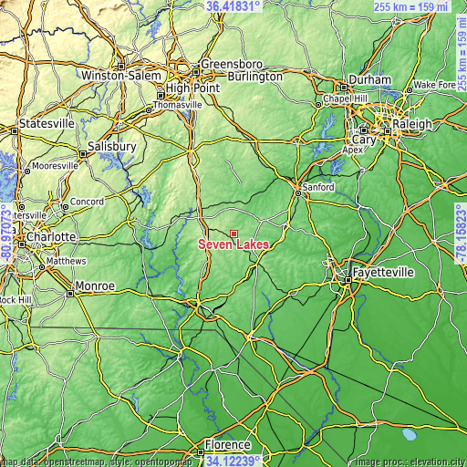 Topographic map of Seven Lakes