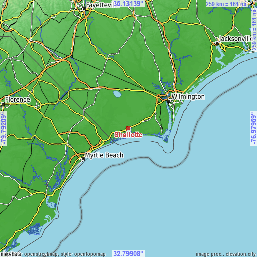 Topographic map of Shallotte