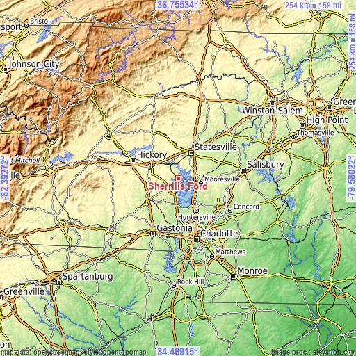 Topographic map of Sherrills Ford