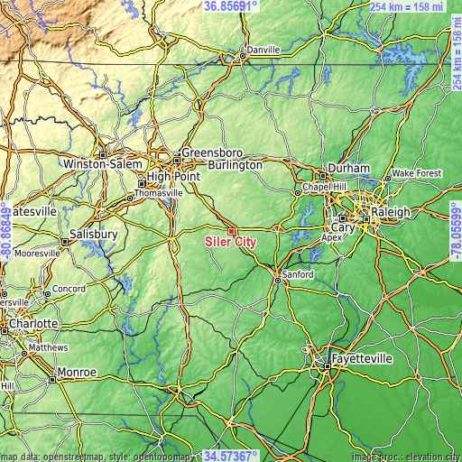 Topographic map of Siler City