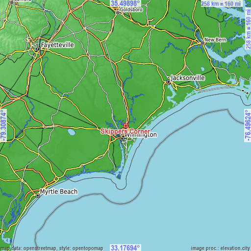 Topographic map of Skippers Corner